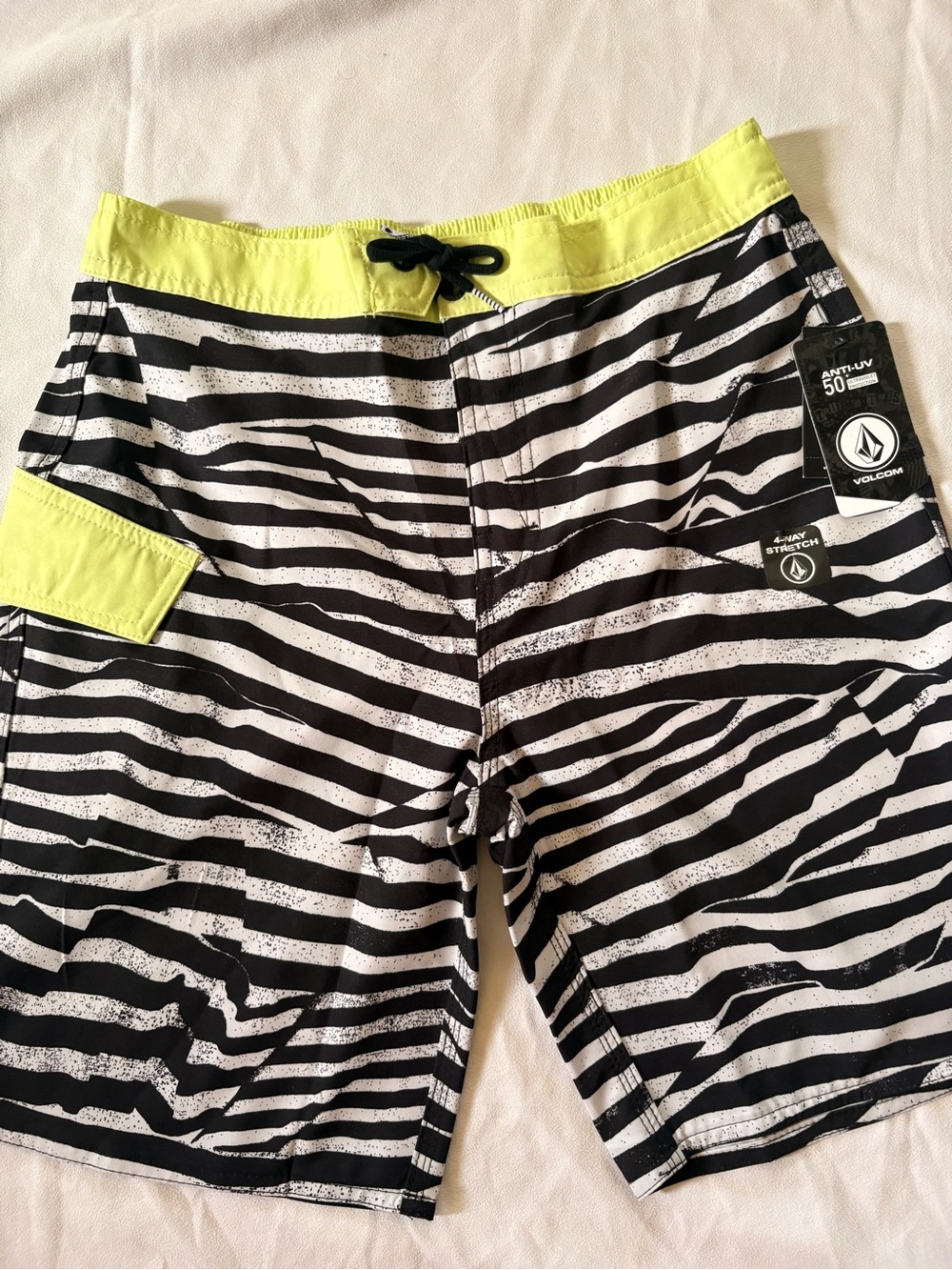 Volcom Black & White Zebra Swim Shorts with Neon Yellow Waistband